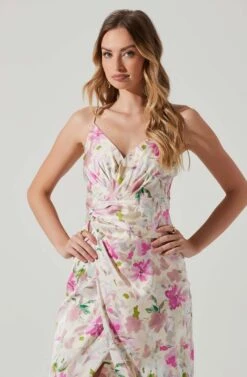 Giselle Floral Twist Front Midi Dress -Astr The Label Shop ADR101136 PINKGREENFLORAL 4