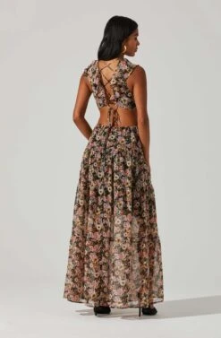 Floral Ruffle Cutout Maxi Dress 12 Floral Ruffle Cutout Maxi Dress -Astr The Label Shop ADR101396 BLACKMULTIFLORAL 6