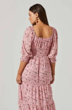 Floral Smocked Waist Tiered Midi Dress 10 Floral Smocked Waist Tiered Midi Dress -Astr The Label Shop ADR101527 PINKFLORAL 5 5