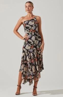 Emmylou Floral One Shoulder Midi Dress 21 Emmylou Floral One Shoulder Midi Dress -Astr The Label Shop ADR101528 BLACKFLORAL 2