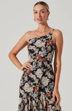 Emmylou Floral One Shoulder Midi Dress 20 Emmylou Floral One Shoulder Midi Dress -Astr The Label Shop ADR101528 BLACKFLORAL 3