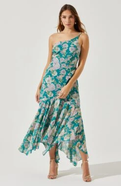 Emmylou Floral One Shoulder Midi Dress 15 Emmylou Floral One Shoulder Midi Dress -Astr The Label Shop ADR101528 GREENPURPLEFLORAL 2
