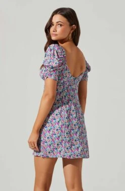 Floral Square Neck Puff Sleeve Mini Dress -Astr The Label Shop ADR101546 BLUEFUCHSIAFLORAL 3