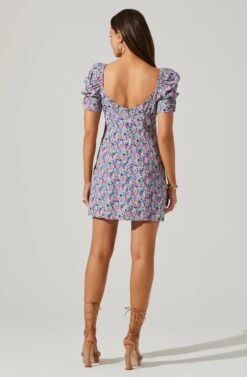 Floral Square Neck Puff Sleeve Mini Dress -Astr The Label Shop ADR101546 BLUEFUCHSIAFLORAL 4