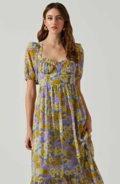 Floral Sweetheart Neck Midi Dress -Astr The Label Shop ADR101552 GOLDPURPLEFLORAL 3