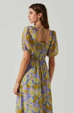 Floral Sweetheart Neck Midi Dress -Astr The Label Shop ADR101552 GOLDPURPLEFLORAL 5