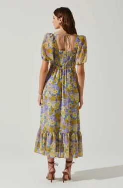 Floral Sweetheart Neck Midi Dress -Astr The Label Shop ADR101552 GOLDPURPLEFLORAL 6