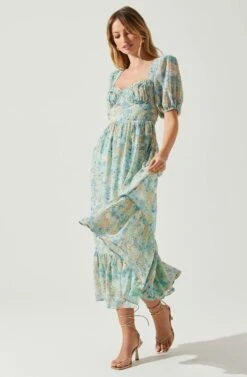 Floral Sweetheart Neck Midi Dress -Astr The Label Shop ADR101552 GREENBLUEFLORAL 2