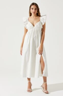 Flutter Sleeve Tie Back Maxi Dress -Astr The Label Shop ADR101610 WHITE 1