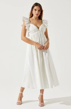 Flutter Sleeve Tie Back Maxi Dress -Astr The Label Shop ADR101610 WHITE 2