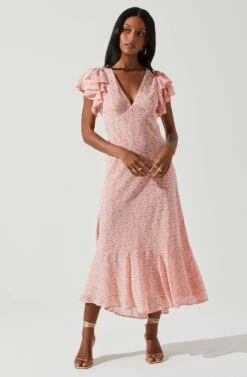 Celestine Floral Ruffle Midi Dress -Astr The Label Shop ADR101613 PINKREDFLORAL 2