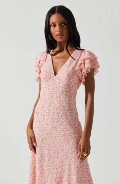 Celestine Floral Ruffle Midi Dress -Astr The Label Shop ADR101613 PINKREDFLORAL 3