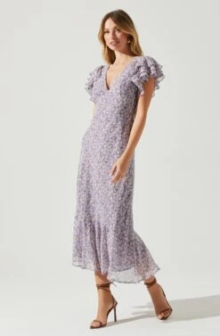 Celestine Floral Ruffle Midi Dress -Astr The Label Shop ADR101613 PURPLEFLORAL 2