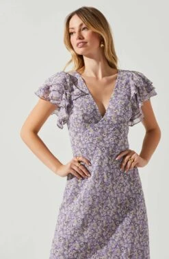 Celestine Floral Ruffle Midi Dress -Astr The Label Shop ADR101613 PURPLEFLORAL 3