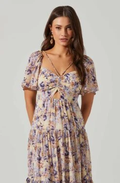 Floral Cinched Bust Cutout Center Midi Dress 16 Floral Cinched Bust Cutout Center Midi Dress -Astr The Label Shop ADR101632 BLUEMULTIFLR 4