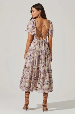 Floral Cinched Bust Cutout Center Midi Dress 18 Floral Cinched Bust Cutout Center Midi Dress -Astr The Label Shop ADR101632 BLUEMULTIFLR 6