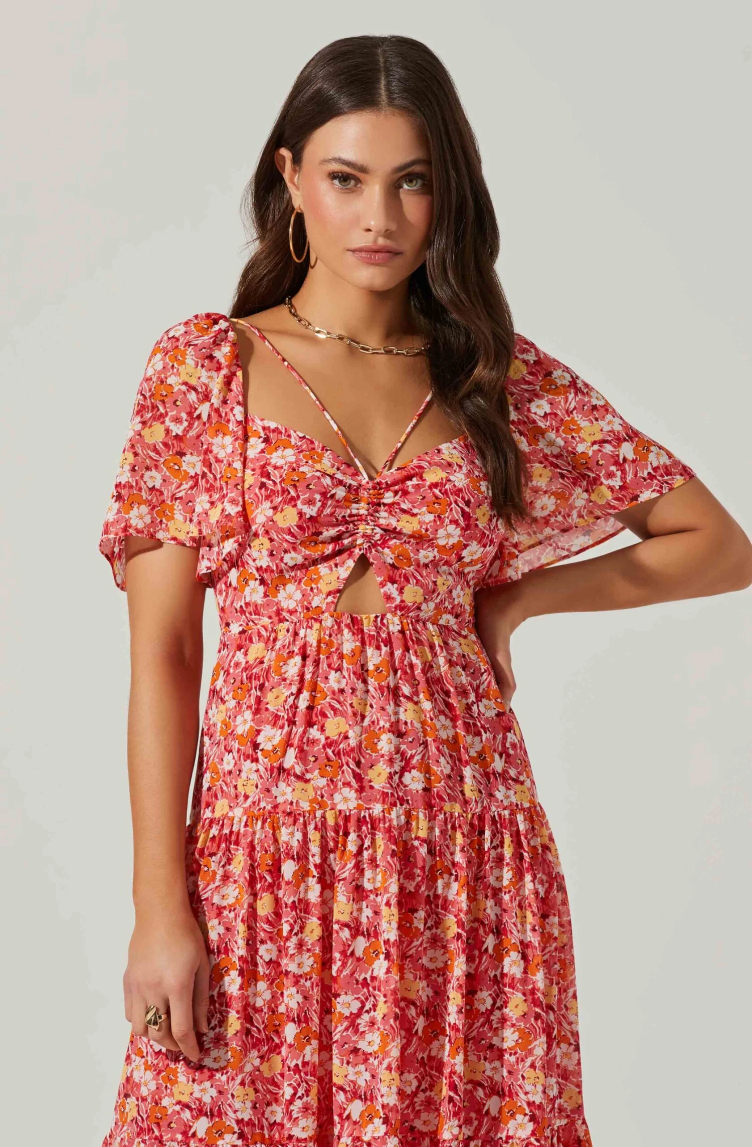 Floral Cinched Bust Cutout Center Midi Dress 10 Floral Cinched Bust Cutout Center Midi Dress - Image 8
