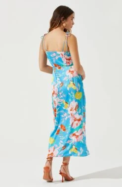 Satin Front Tie Wrap Floral Midi Dress -Astr The Label Shop ADR101683 CAPRIBLUEFLORAL 5