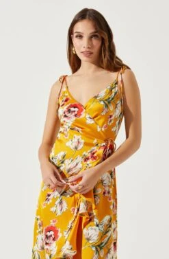 Satin Front Tie Wrap Floral Midi Dress -Astr The Label Shop ADR101683 YELLOWFLORAL 4