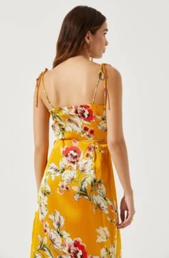 Satin Front Tie Wrap Floral Midi Dress -Astr The Label Shop ADR101683 YELLOWFLORAL 6