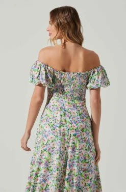 Off Shoulder Puff Sleeve Midi Dress -Astr The Label Shop ADR101706 PURPLEMULTIFLORAL 5