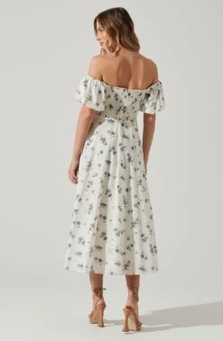 Off Shoulder Puff Sleeve Midi Dress -Astr The Label Shop ADR101706 WHITEBLUEFLORAL 6