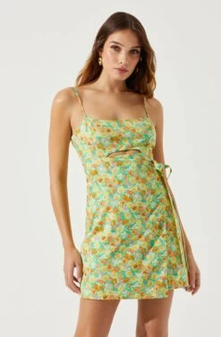 Keyhole Wrap Floral Mini Dress -Astr The Label Shop ADR101709 GREENMULTIFLORAL 3