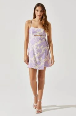 Keyhole Wrap Floral Mini Dress -Astr The Label Shop ADR101709 LAVENDERFLORAL 1