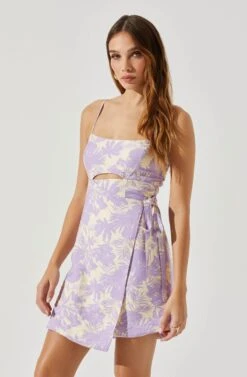 Keyhole Wrap Floral Mini Dress -Astr The Label Shop ADR101709 LAVENDERFLORAL 4