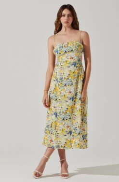 Open Back Floral Midi Dress -Astr The Label Shop ADR101751 YELLOWBLUEABSTRACT 1