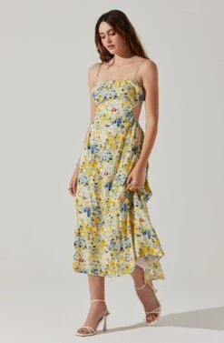 Open Back Floral Midi Dress -Astr The Label Shop ADR101751 YELLOWBLUEABSTRACT 2