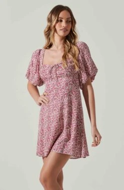 Floral Puff Sleeve Mini Dress 17 Floral Puff Sleeve Mini Dress -Astr The Label Shop ADR101755 MAGENTALIMEDITSY 4