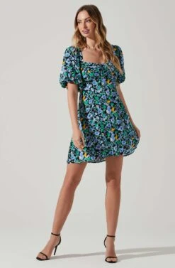 Floral Puff Sleeve Mini Dress 20 Floral Puff Sleeve Mini Dress -Astr The Label Shop ADR101755 PERIWINKLEBLKMULTI 1