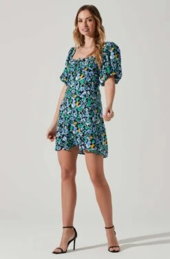 Floral Puff Sleeve Mini Dress 22 Floral Puff Sleeve Mini Dress -Astr The Label Shop ADR101755 PERIWINKLEBLKMULTI 2