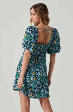 Floral Puff Sleeve Mini Dress 24 Floral Puff Sleeve Mini Dress -Astr The Label Shop ADR101755 PERIWINKLEBLKMULTI 5
