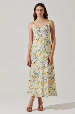 Satin Corset Floral Maxi Dress -Astr The Label Shop ADR101783 YELLOWCREAMFLORAL 1
