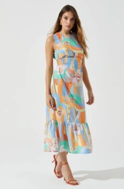 High Neck Open Back Midi Dress -Astr The Label Shop ADR101799 ORANGEBLUEMULTIFL 1