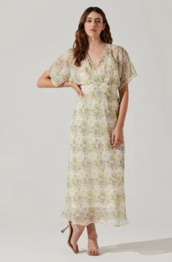 Flutter Sleeve Open Back Maxi Dress -Astr The Label Shop ADR101803 CREAMMULTIFLORAL 2