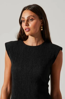 Plisse Straight Neck Midi Dress -Astr The Label Shop ADR101830 BLACK 4