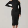 Cold Shoulder Mock Neck Midi Sweater Dress -Astr The Label Shop ADR101869 CHARCOAL 2