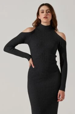 Cold Shoulder Mock Neck Midi Sweater Dress -Astr The Label Shop ADR101869 CHARCOAL 3