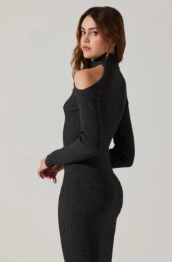 Cold Shoulder Mock Neck Midi Sweater Dress -Astr The Label Shop ADR101869 CHARCOAL 6