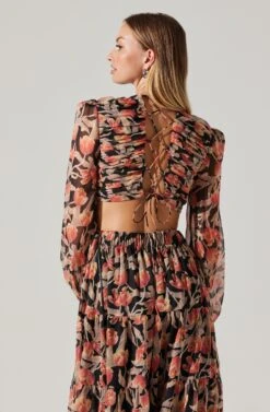 Floral Lace Back Long Sleeve Maxi Dress 12 Floral Lace Back Long Sleeve Maxi Dress -Astr The Label Shop ADR102039 ORANGEBLACKFLORAL 2