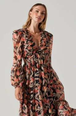 Floral Lace Back Long Sleeve Maxi Dress 11 Floral Lace Back Long Sleeve Maxi Dress -Astr The Label Shop ADR102039 ORANGEBLACKFLORAL 5