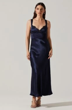 Aeris Satin Lace Trim Maxi Dress 28 Aeris Satin Lace Trim Maxi Dress -Astr The Label Shop ADR102254 NAVY 1