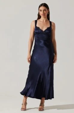 Aeris Satin Lace Trim Maxi Dress 26 Aeris Satin Lace Trim Maxi Dress -Astr The Label Shop ADR102254 NAVY 2