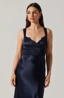 Aeris Satin Lace Trim Maxi Dress 29 Aeris Satin Lace Trim Maxi Dress -Astr The Label Shop ADR102254 NAVY 3