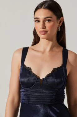 Aeris Satin Lace Trim Maxi Dress 27 Aeris Satin Lace Trim Maxi Dress -Astr The Label Shop ADR102254 NAVY 4