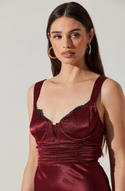 Aeris Satin Lace Trim Maxi Dress 33 Aeris Satin Lace Trim Maxi Dress -Astr The Label Shop ADR102254 WINE 2