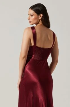 Aeris Satin Lace Trim Maxi Dress 36 Aeris Satin Lace Trim Maxi Dress -Astr The Label Shop ADR102254 WINE 4